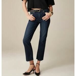 J.Crew 9" Demi-Boot Crop Jean Womens Size 27 Dark Worn Wash Blue Mid Rise Denim